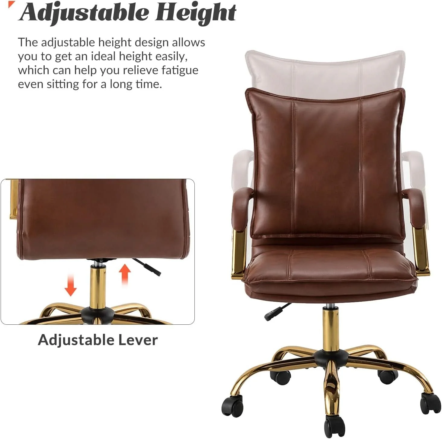 Sustainable Faux Leather Home Office Desk Chair Adjustable Height Brown Easy-to-Use