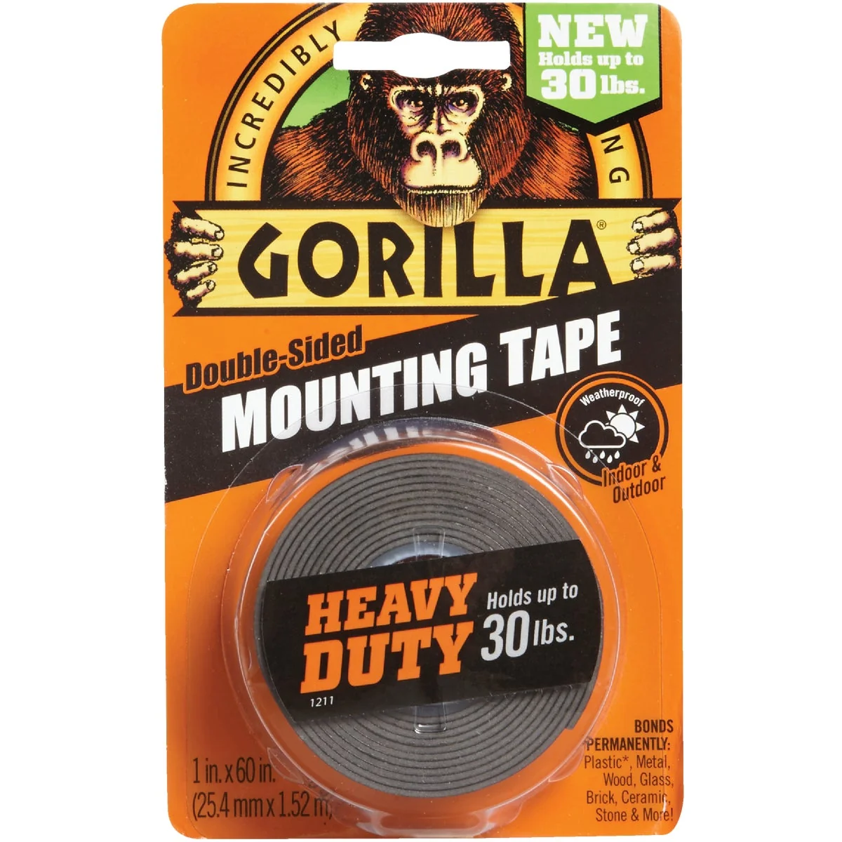 Contemporary Gorilla 1 In. x 60 In. Black Heavy Duty Double-Sided Mounting Tape 30 Lb. Capacity Detailed
