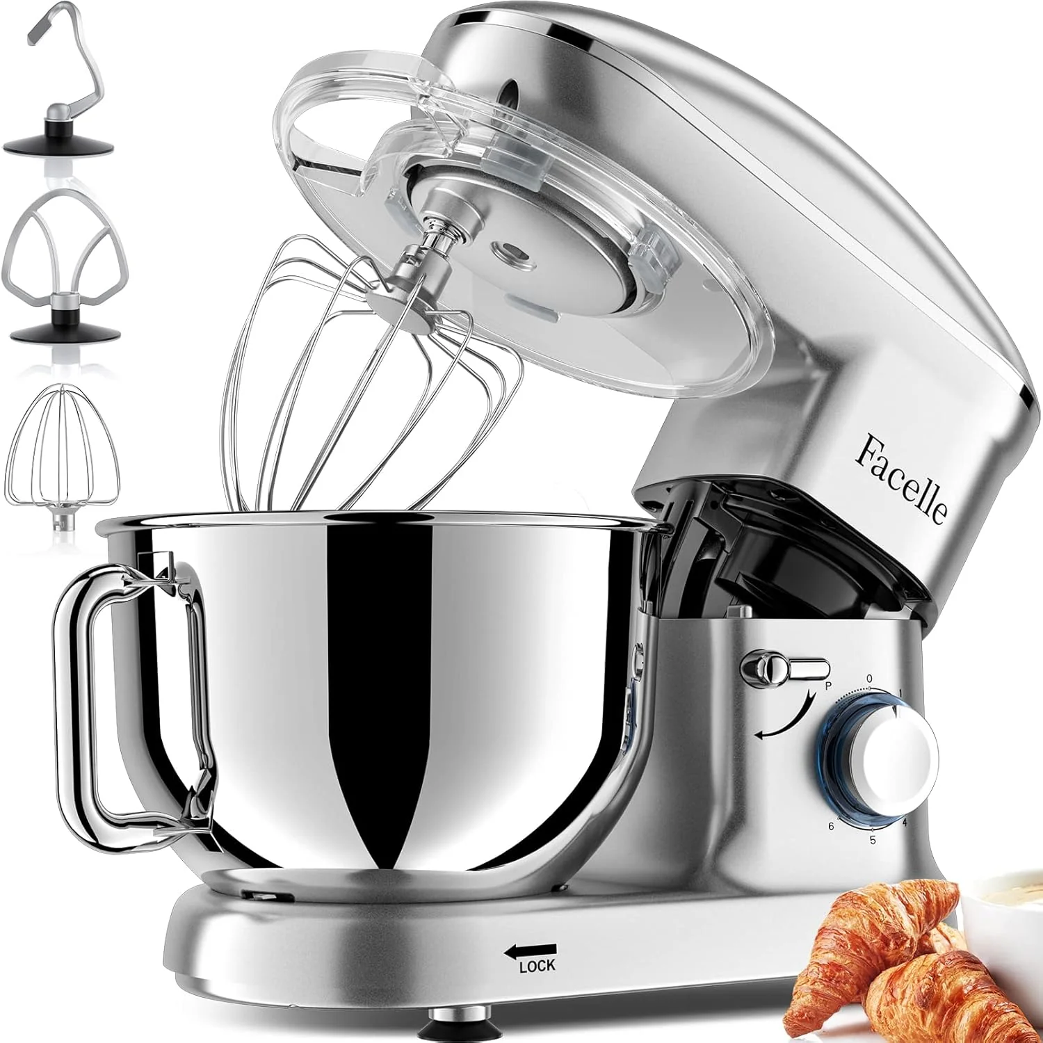 Quality Facelle Stand Mixer Electric Kitchen Mixer 6 Speed Tilt-Head Stand Mixer with Pulse Attachments include 6.5QT Bowl Dishwasher Safe Beater World-Class