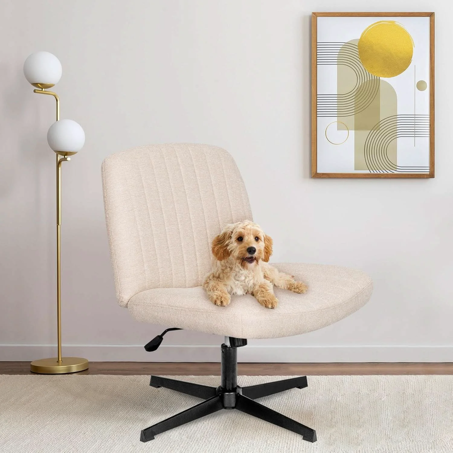 Enhanced Beige Height Adjustable Swivel Office Desk Chair For Home Office Clean