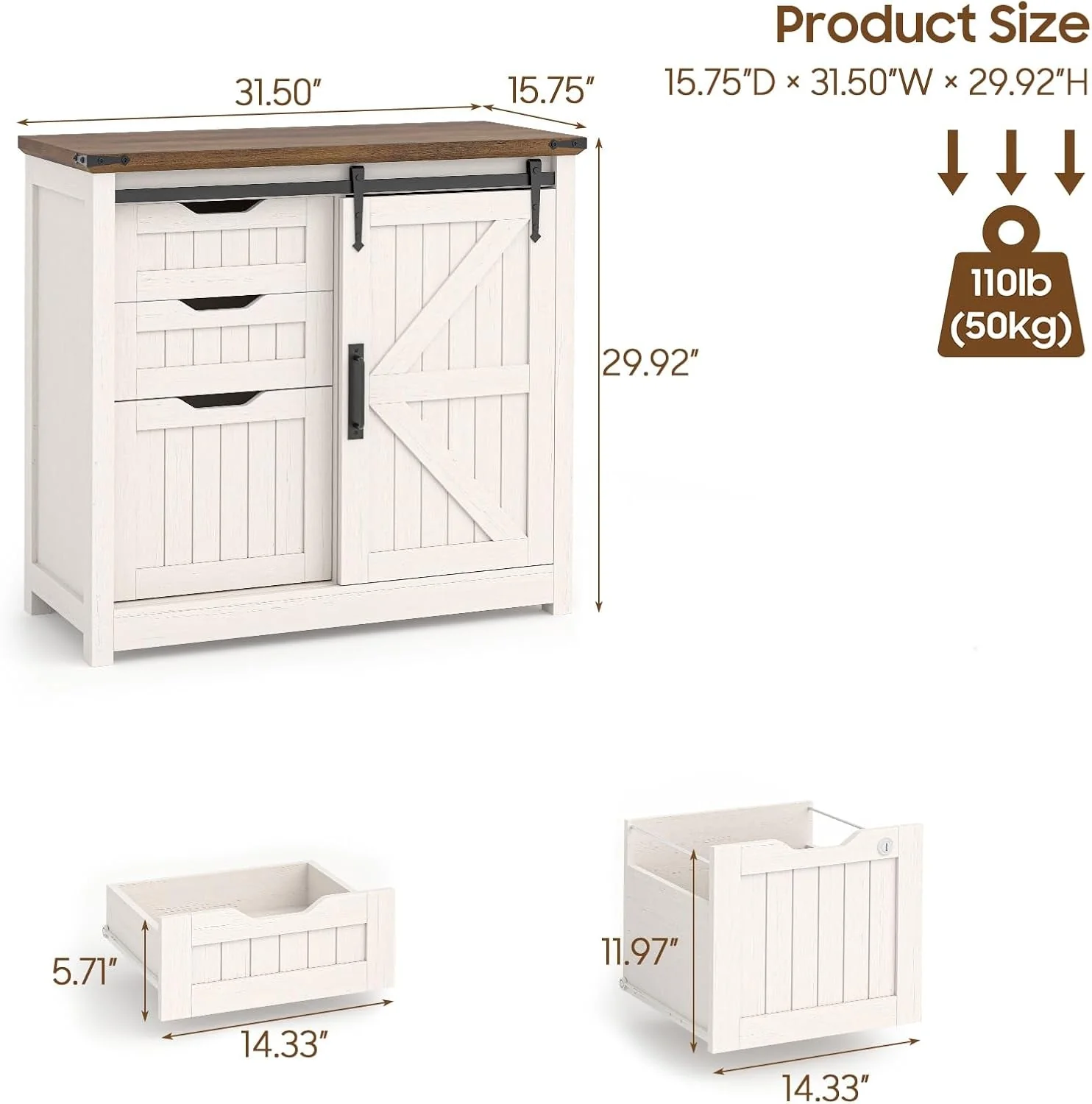 Authentic White Farmhouse Lateral File Cabinet Adjustable Shelves High-Performance