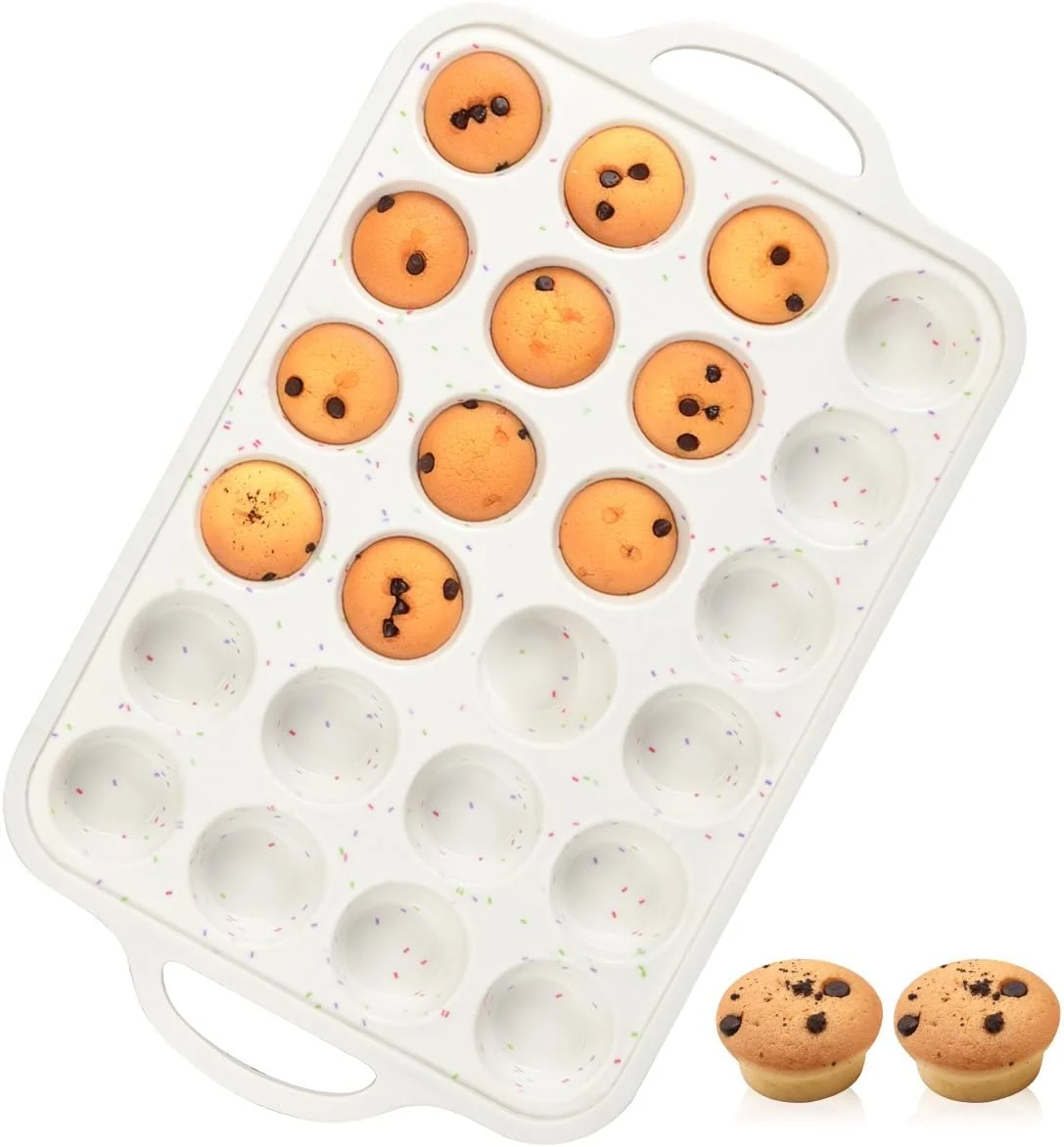 Unique Mini Cupcake Pans Metal Reinforced Frame Silicone Mini Muffin Pan Nonstick 24 Cups Easy to Handle for Baking Muffins Cupcakes Egg Bites 1 Pack Fine Crafted