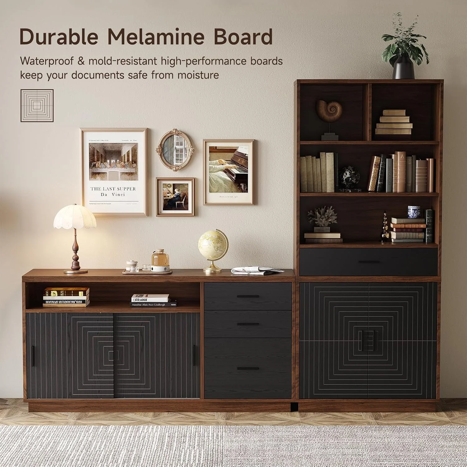 Smooth Fifty Five Inch Walnut Sturdy File Cabinet With Drawers Casual