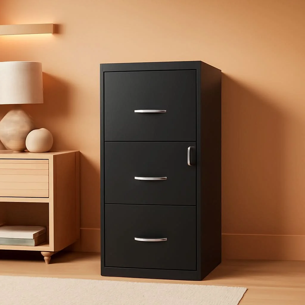 Detailed Cooper 3-Drawer Letter File Cabinet Black for Office Original Design