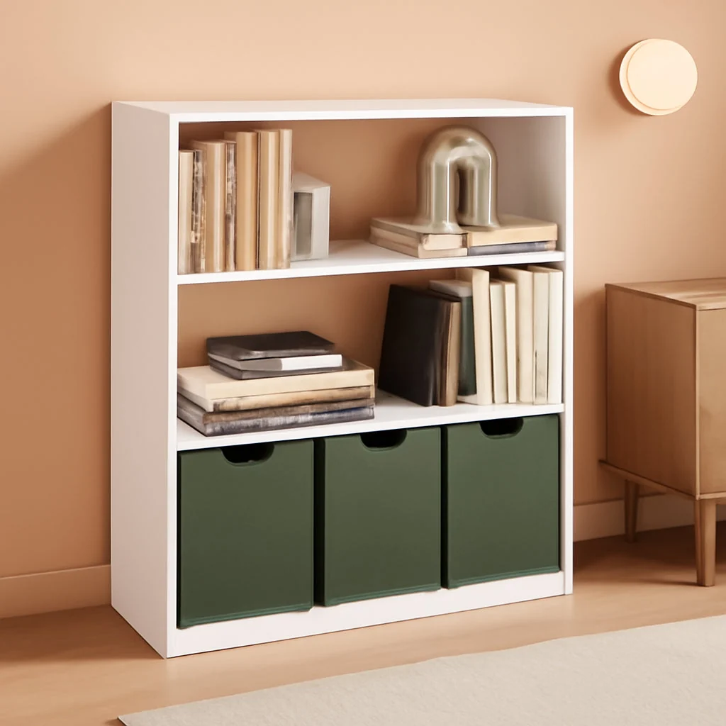 Stylish White 3Tier Open Bookcase Living Room 9.3D31.3W31.5H High-Performance