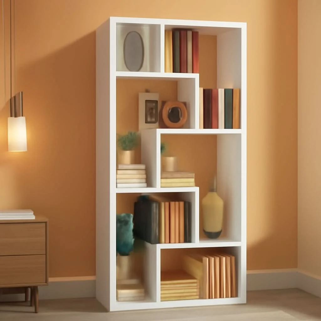 Flexible Geometric 6 Shelf Industrial Bookcase White Tall Storage Safe