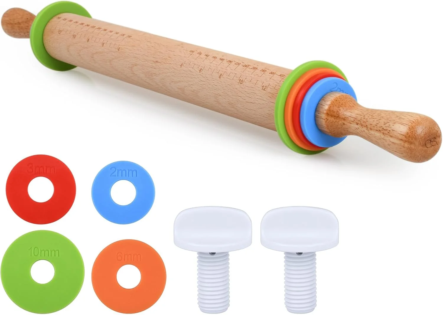 Trusted Rolling Pin with 4 Adjustable Thickness Rings and Long Handle 13.6 Inch Wooden Dough Roller for Baking Dough Cookie Cake Fondant Unique