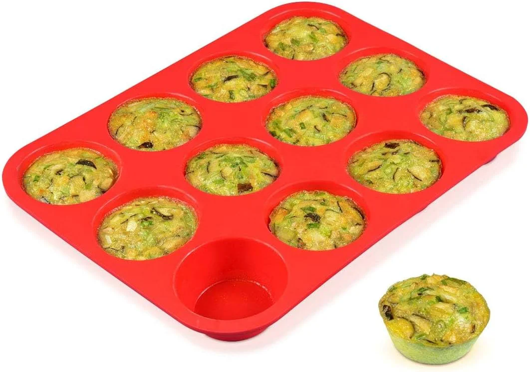 Dependable Caketime 12 Cups Silicone Muffin Pan – Nonstick Cupcake Pan 1 Pack Regular Size Silicone Mold for Baking Green