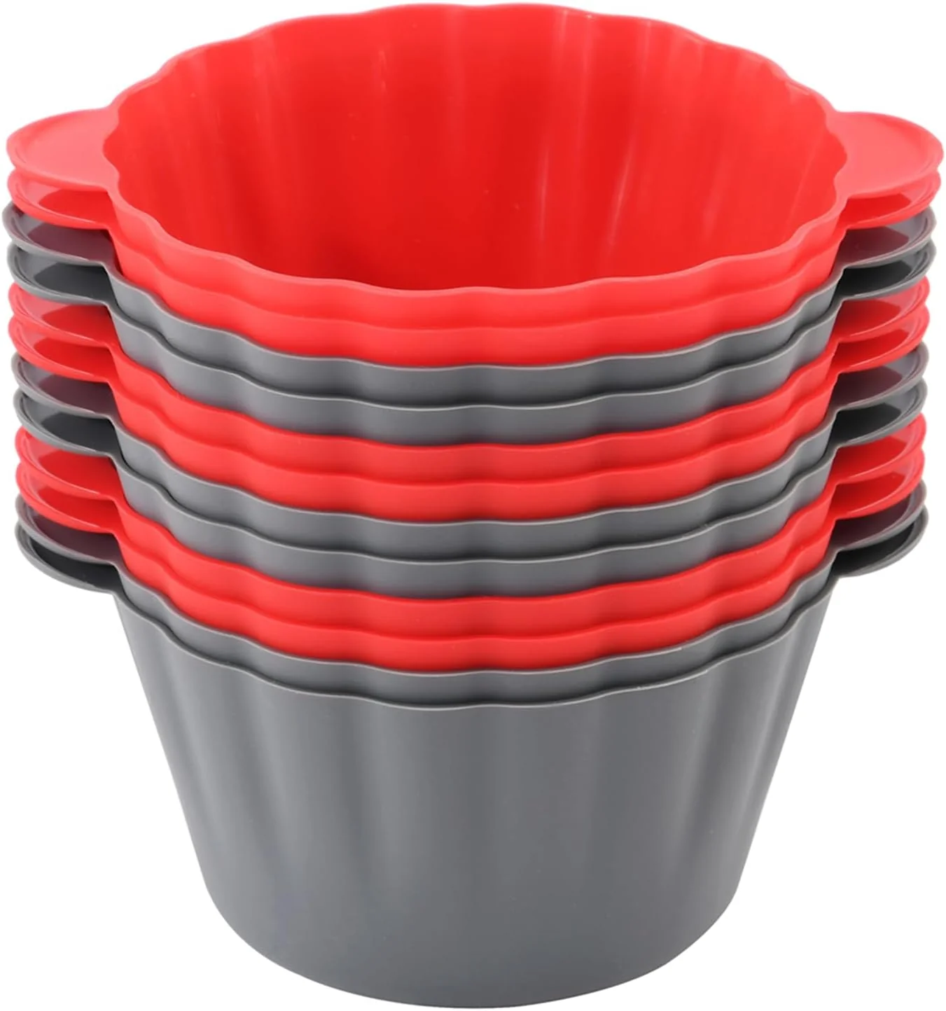 Secure 12 Pack Reusable Non-stick Large Silicone Baking Cups 3.54 Inch Jumbo Silicone Cupcake Liners Cake Molds with Handles Large Muffin cups Professional
