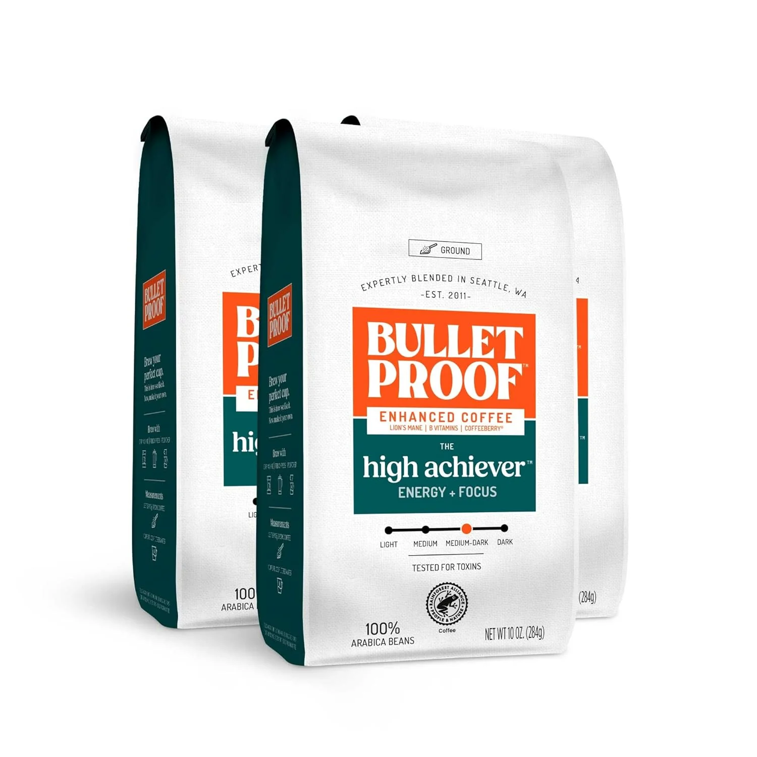 Elegant Bulletproof The High Achiever Ground Mushroom Coffee 10oz Pack of 3 High Caffeine with Lion’s Mane B Vitamins and Adaptogens for Energy Focus Medium-Dark Roast Contemporary