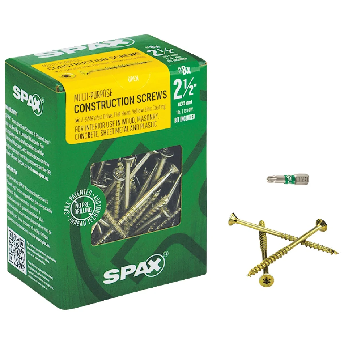 Versatile Spax 8 x 2-1 2 In. Flat Head Interior Multi-Material Construction Screw 1 Lb. Box Easy-to-Use