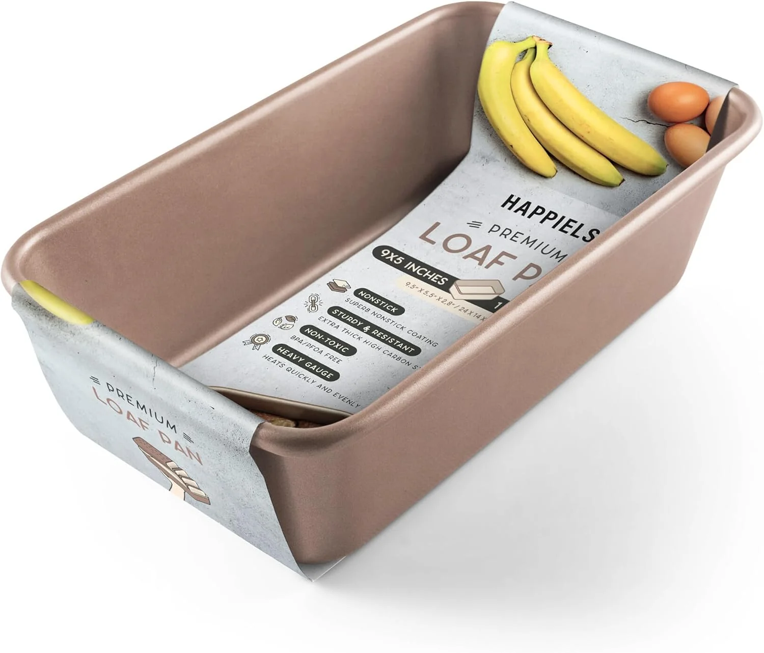 Environmentally Friendly 5 x 9 inch Nonstick Loaf Pan 1lb for Oven Baking PFOA amp BPA Non-Toxic – High Carbon Steel – Gold – Banana Bread Mold Detailed