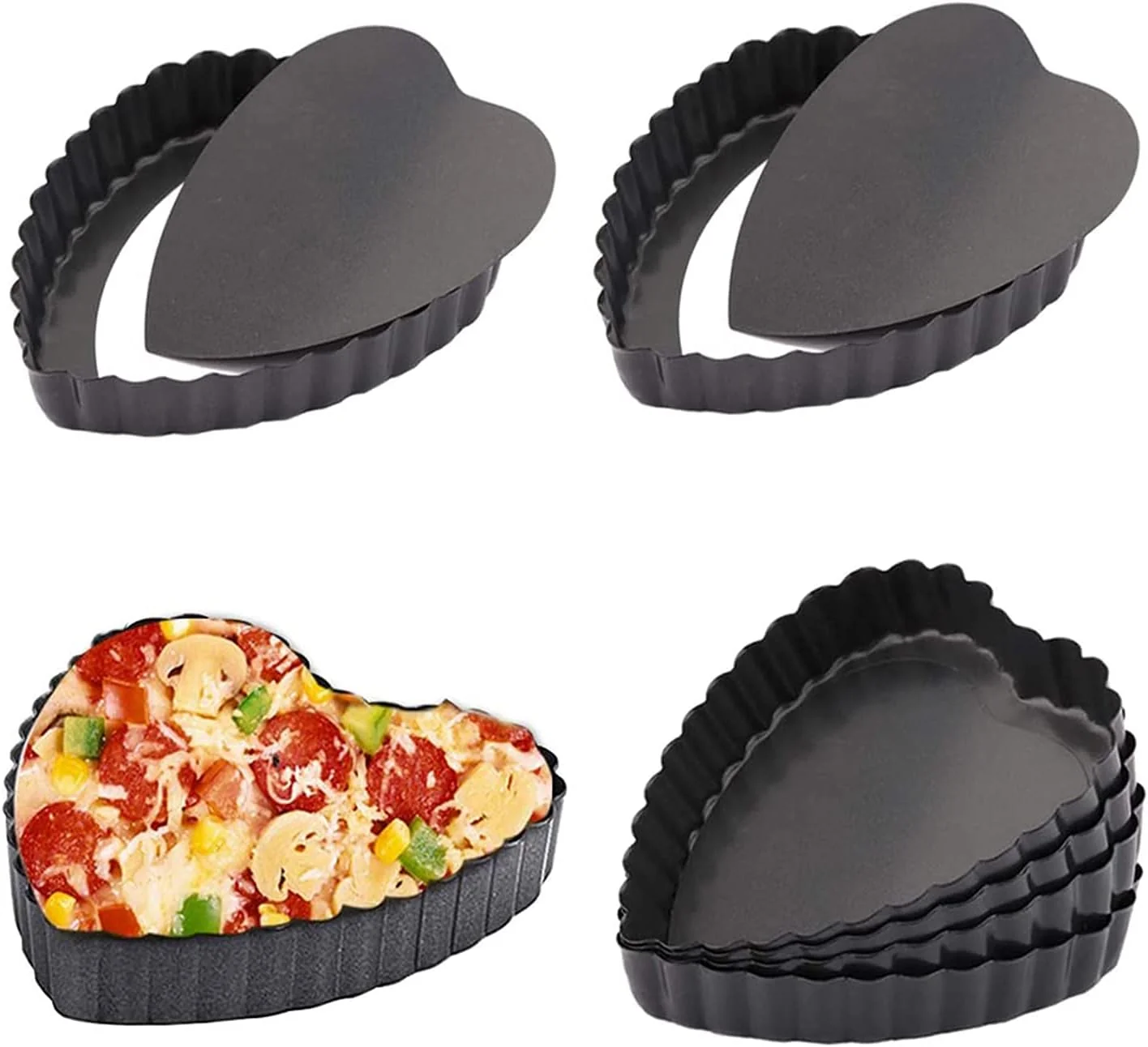Premium Material 6PCS 4 Inch Heart Tart Pans with Removable Bottom Nonstick Quiche Mini Carbon Steel Heart-Shaped Pie Molds for Dessert amp Cake Baking Fluted Loose Bottom Cake Pan for Easy Release Genuine