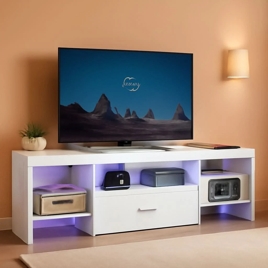 Superior LED TV Stand Sixty Five Inch Premium White Outlets With Storage Unique