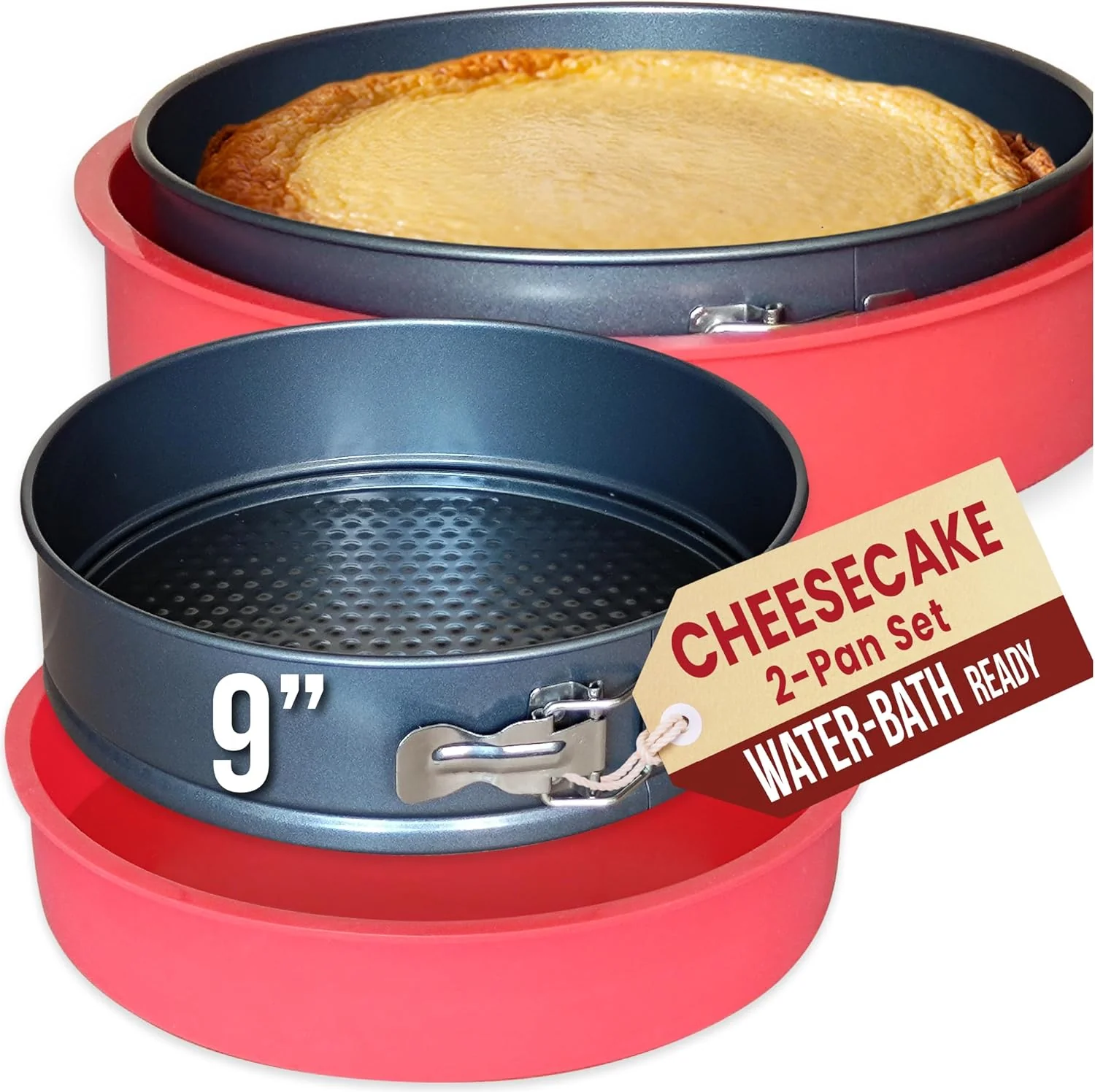Refined Spring Form Pan for Cheesecake 9 Inch with Leakproof Silicone Sleeve Fine