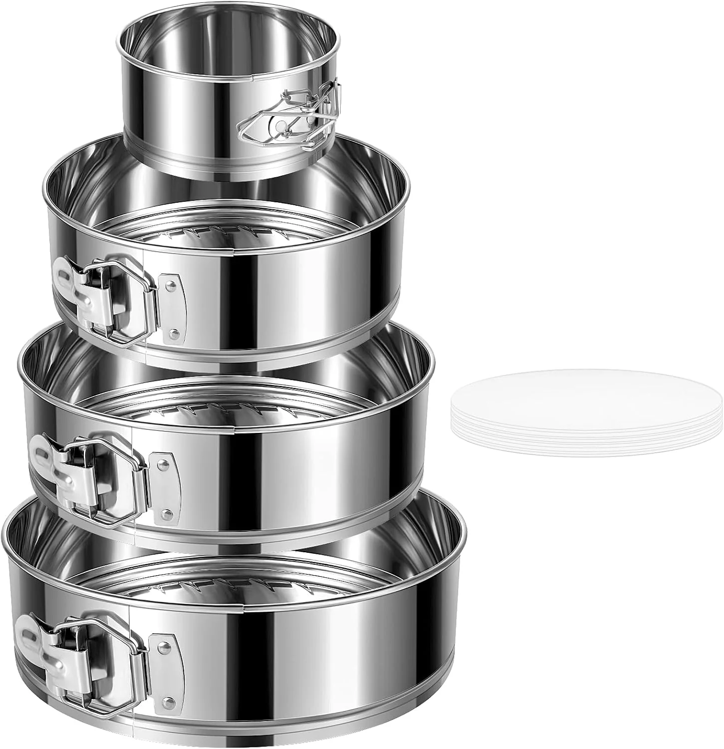 Casual 4 7 9 10 Springform Pans Set of 4 Stainless Steel Cheesecake Pan with Removable Bottom Leakproof amp Nonstick Springform Cake Mold for Baking with 50 Pcs Paper Liners Soft