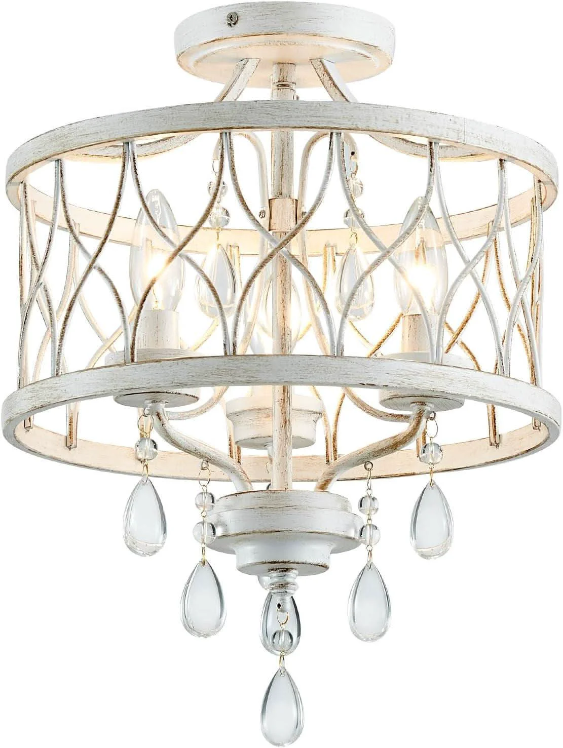 High-Performance Farmhouse Crystal Ceiling Light Three Light White Fixture Prestigious