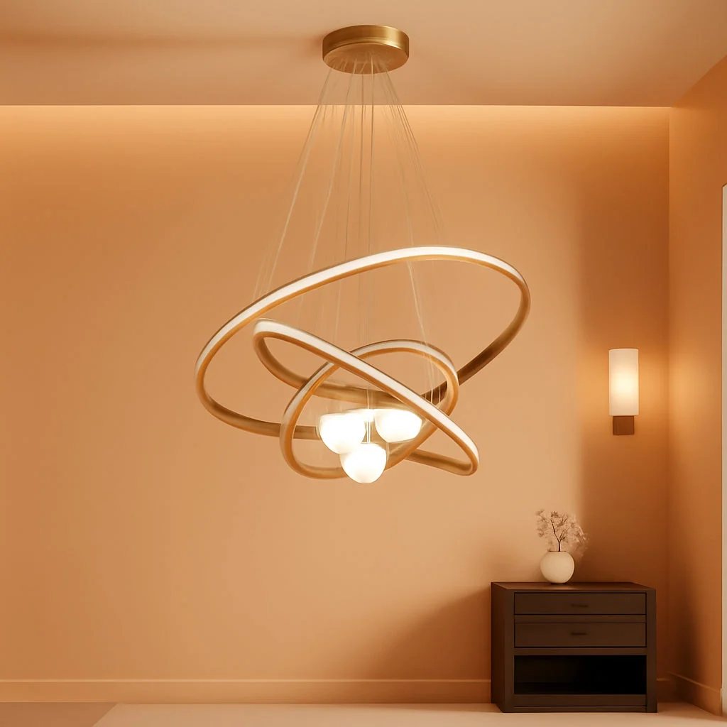 Effective Gold Triple Light LED Ceiling Chandeliers Dimmable Traditional