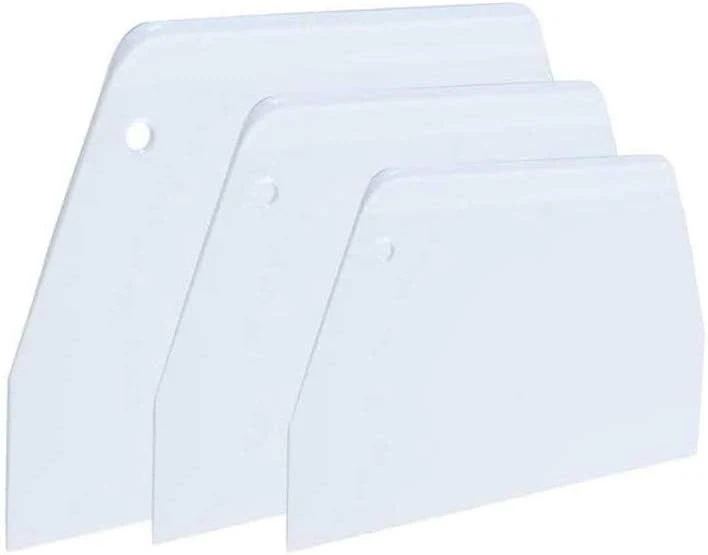 Trendy Luckycivia 3-Piece Trapezoidal Plastic Scraper – Multi-Function Kitchen Tool for Pizza Dough Pastry Cake White Natural
