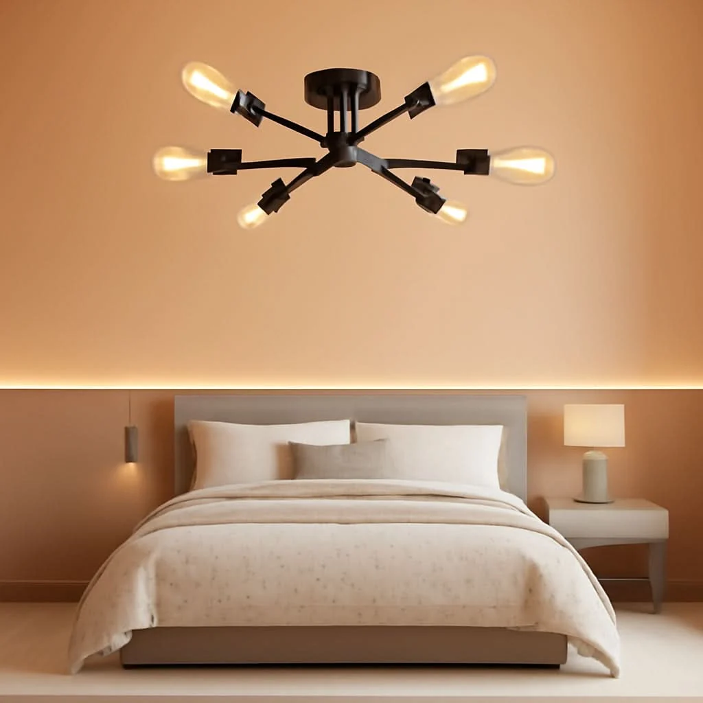 Proven Black Modern Sputnik Chandelier 6 Light Ceiling Fixture Prestigious