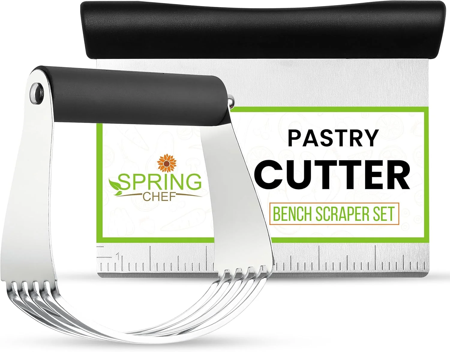 Innovative Spring Chef Dough Blender Pastry Cutter Tool Stainless Steel Pastry Blender Bench Scraper for Pizza Nut Pie Easy-to-Use