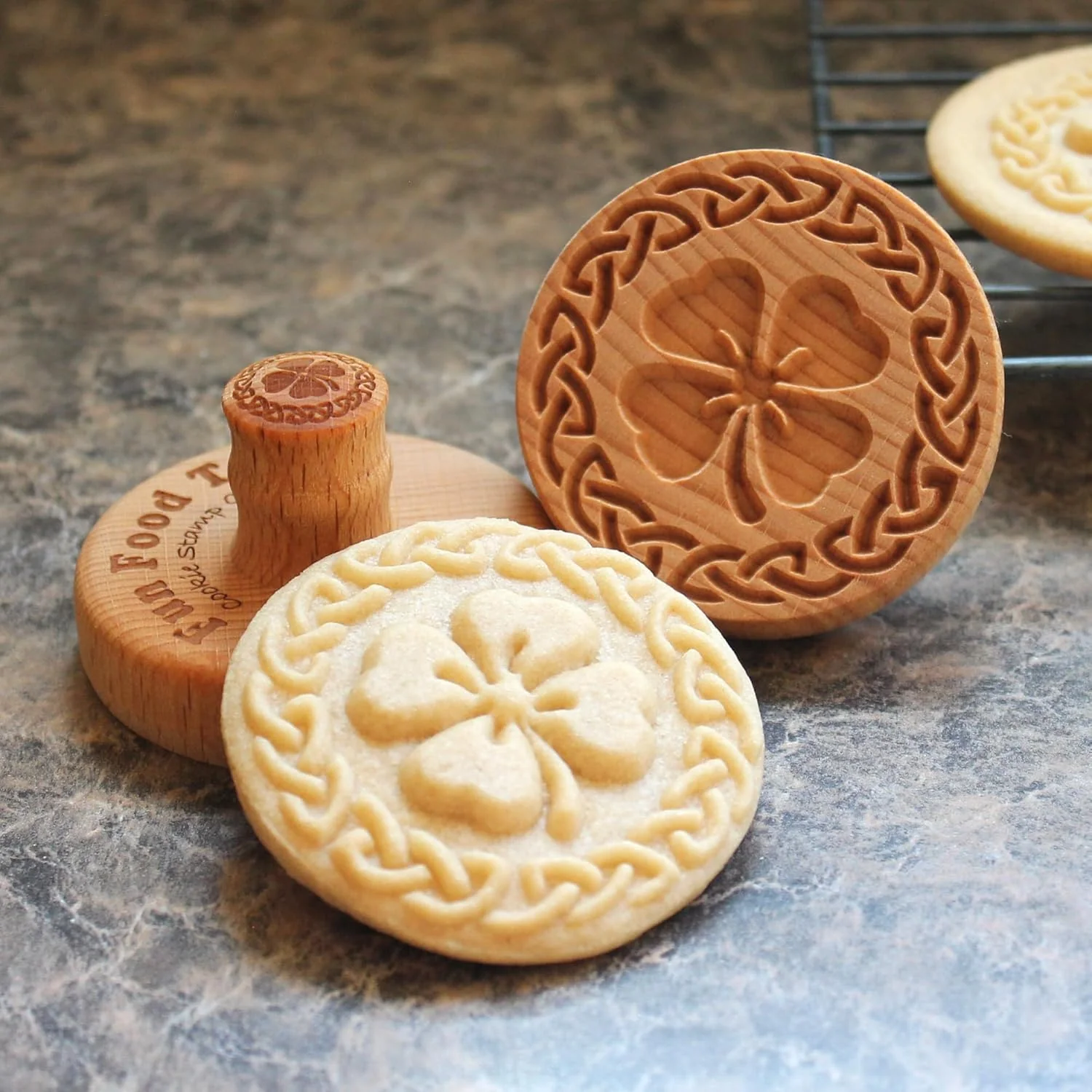 Luxury Wood Cookie Stamp 2.5 Inch 4 Leaf Clover CS-117 Official