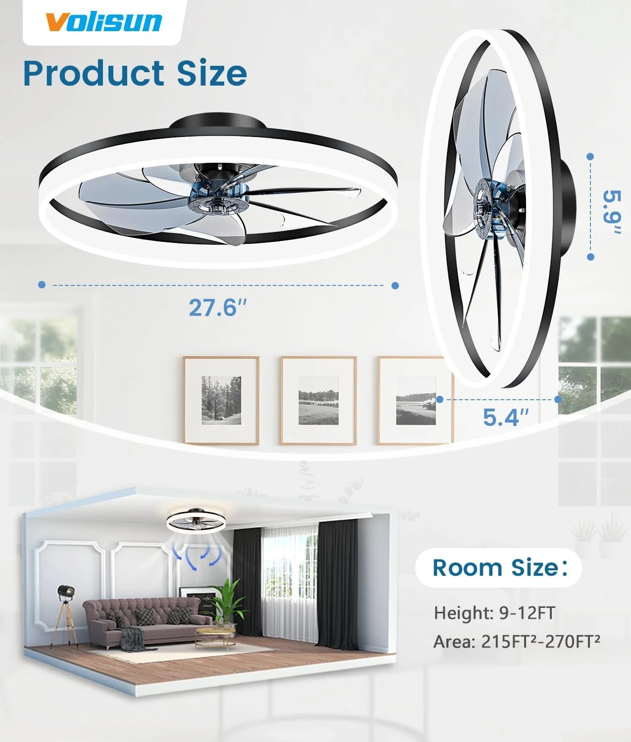 Comfortable Modern Black Bladeless Ceiling Fan Remote Control Stylish