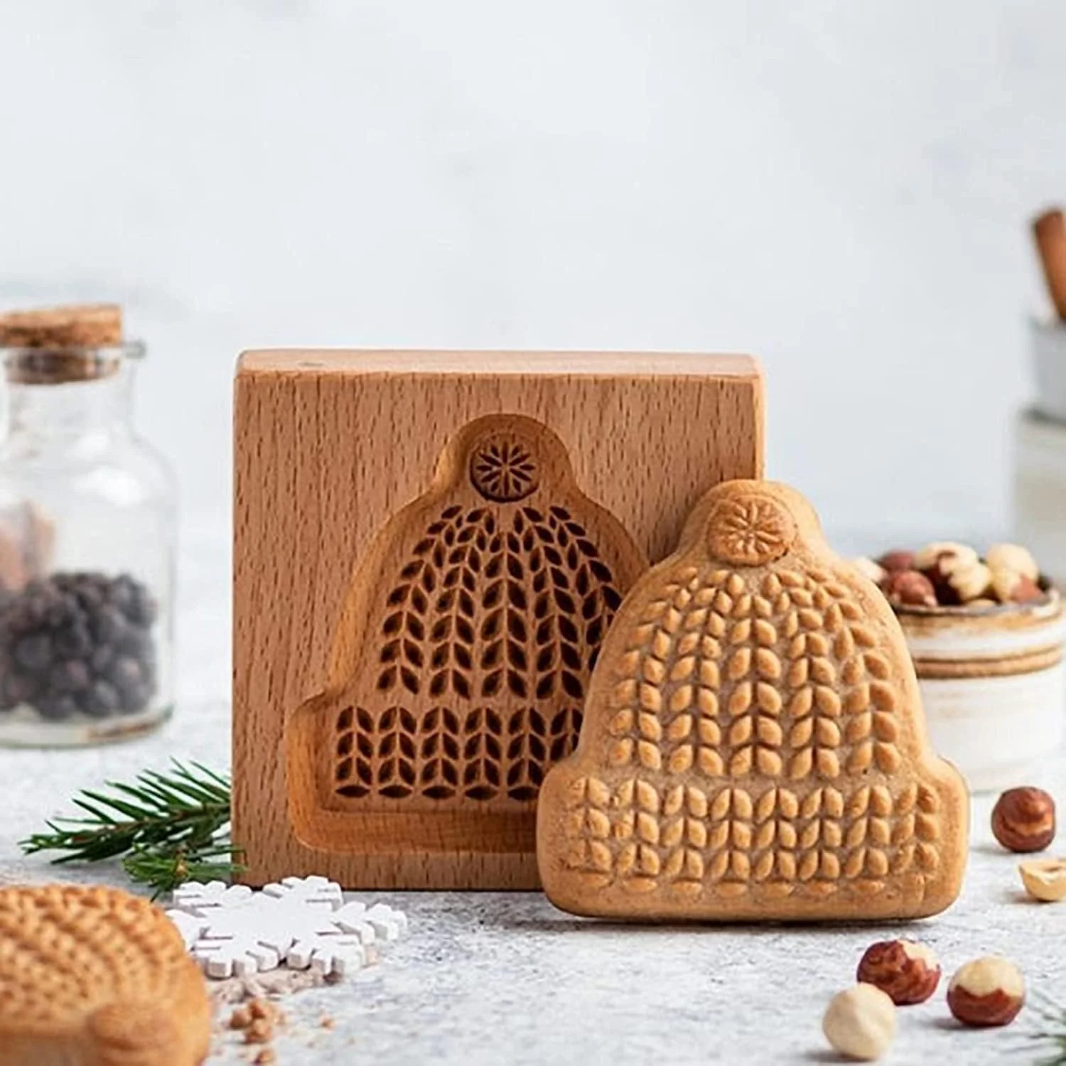 Healthy Moteerllu Wooden Cookie Molds Baking Wood Cookie Stamp Cutter Carved Biscuit Embossing Gingerbread Mold Sustainable
