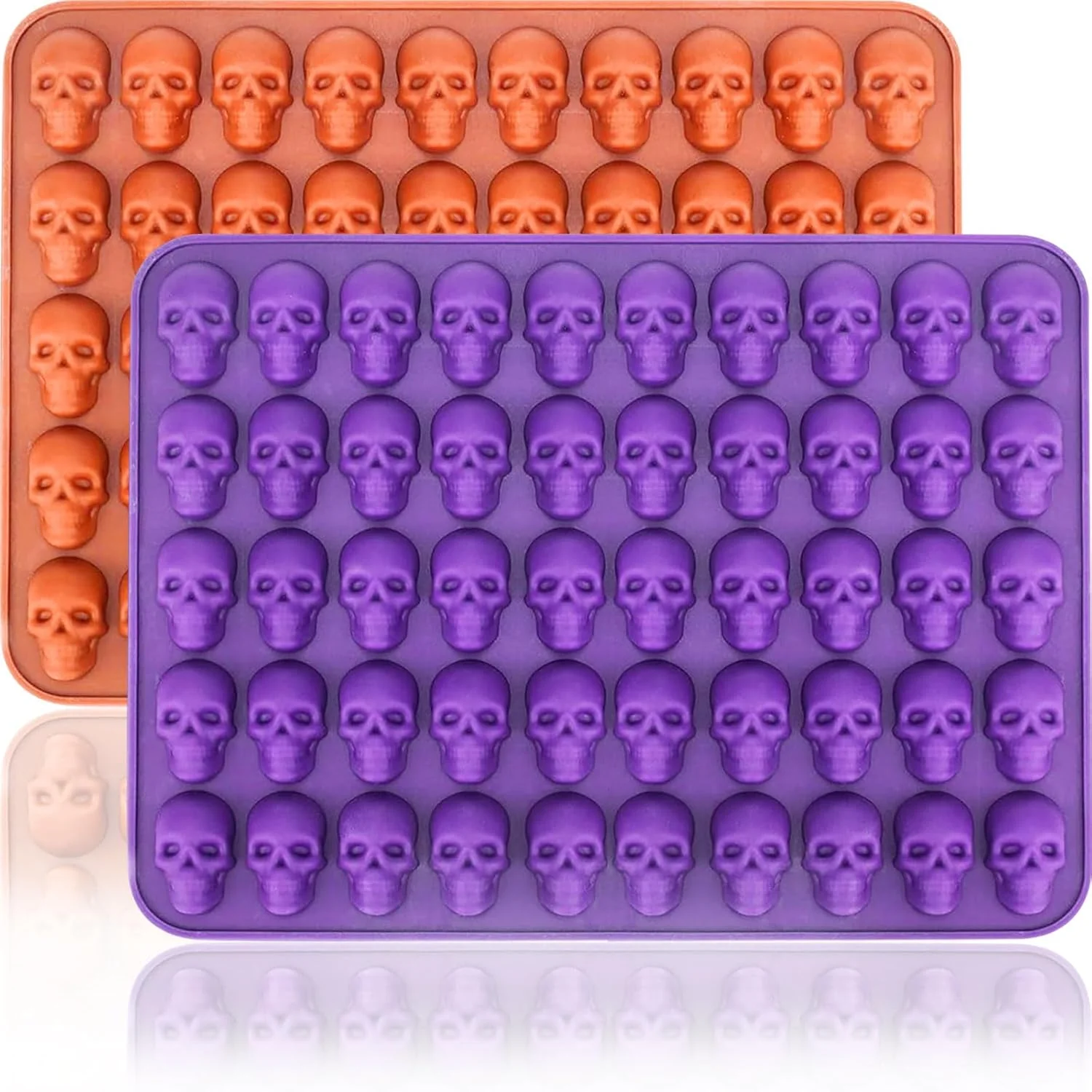 Durable Mini Skull Molds Silicone Halloween for Candy Gummy Chocolate 100 Cavity 2 pcs Small Head Shapes zing Tray Party Homemade 3D Caprese salad Wax Casual