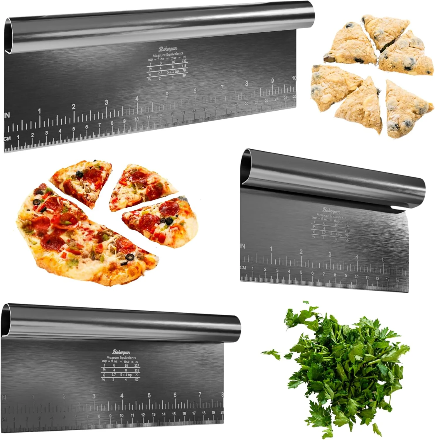 Professional Bakerpan Stainless Steel Heavy Duty Dough Cutter 3 Size Set – Metal Bench Scraper Kitchen Utensils Chopper Pizza and Pastry Cutter Tool 10 8 6 Inch Luxury