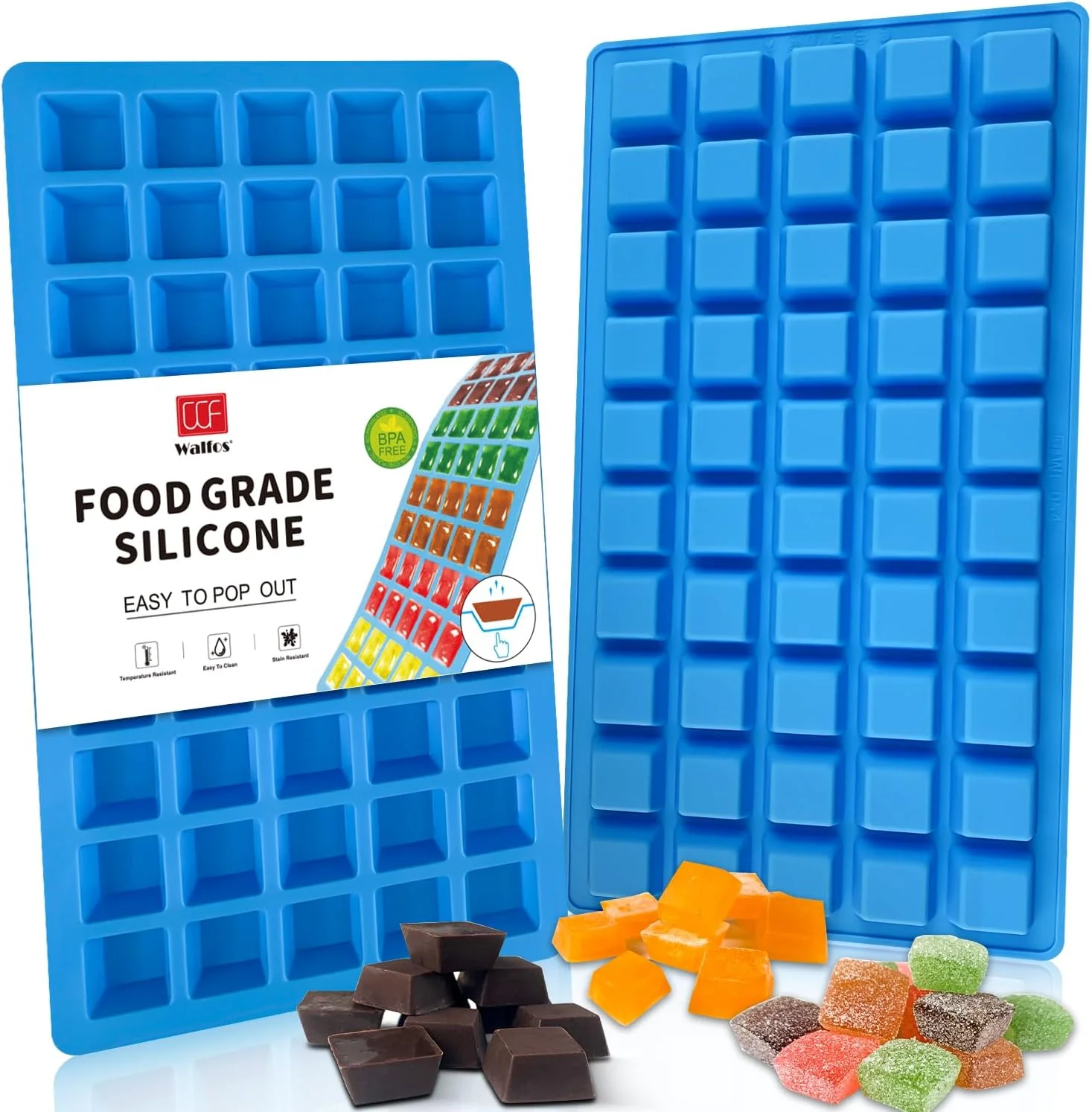 Artisan Mini Square-Terrace Silicone Chocolate Molds 50 Cavities – Walfos Non Stick Silicone Candy Molds Silicone Molds for Chocolate Candy Gummy Jelly Ice Cubes Food Grade amp Dishwasher Safe 2 Packs Optimized