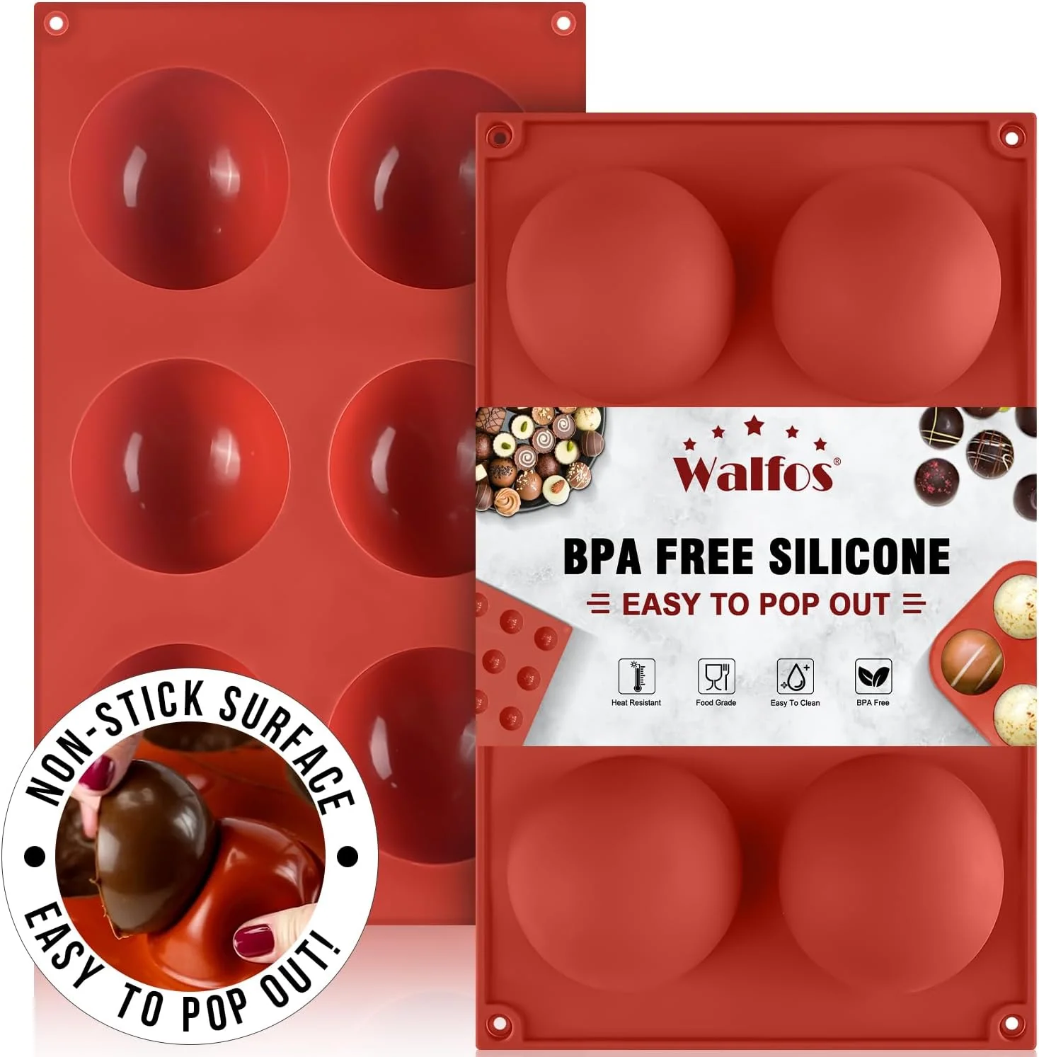 Organic Large 6-Cavity Semi Sphere Silicone Mold Half Sphere Silicone Baking Molds for Making Chocolate Cake Jelly Dome Mousse 2 Packs High-End