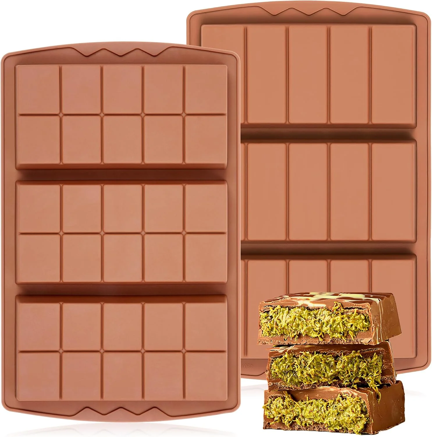 Fashionable KASHME 2 Pcs Chocolate Bar Mold Deep Dubai 0.85 Inch Stuffed Chocolate Molds Silicone Large Break Apart Silicone Molds 10 Snap 5 Snap） Innovative