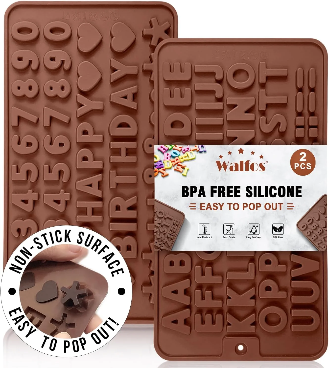 User-Friendly Walfos Silicone Letter Mold and Number Chocolate Molds – Non-Stick Letter Chocolate Mold Made of Food Grade Silicone BPA Soft