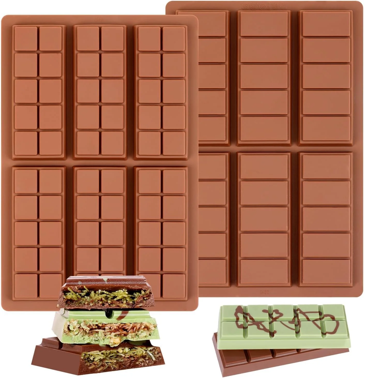 Versatile Chocolate Bar Mold – Non-Stick Silicone Chocolate Molds Food Grade Dubai Deep Chocolate Bar Mold for Milk Pistachio – Set of 2 Elite
