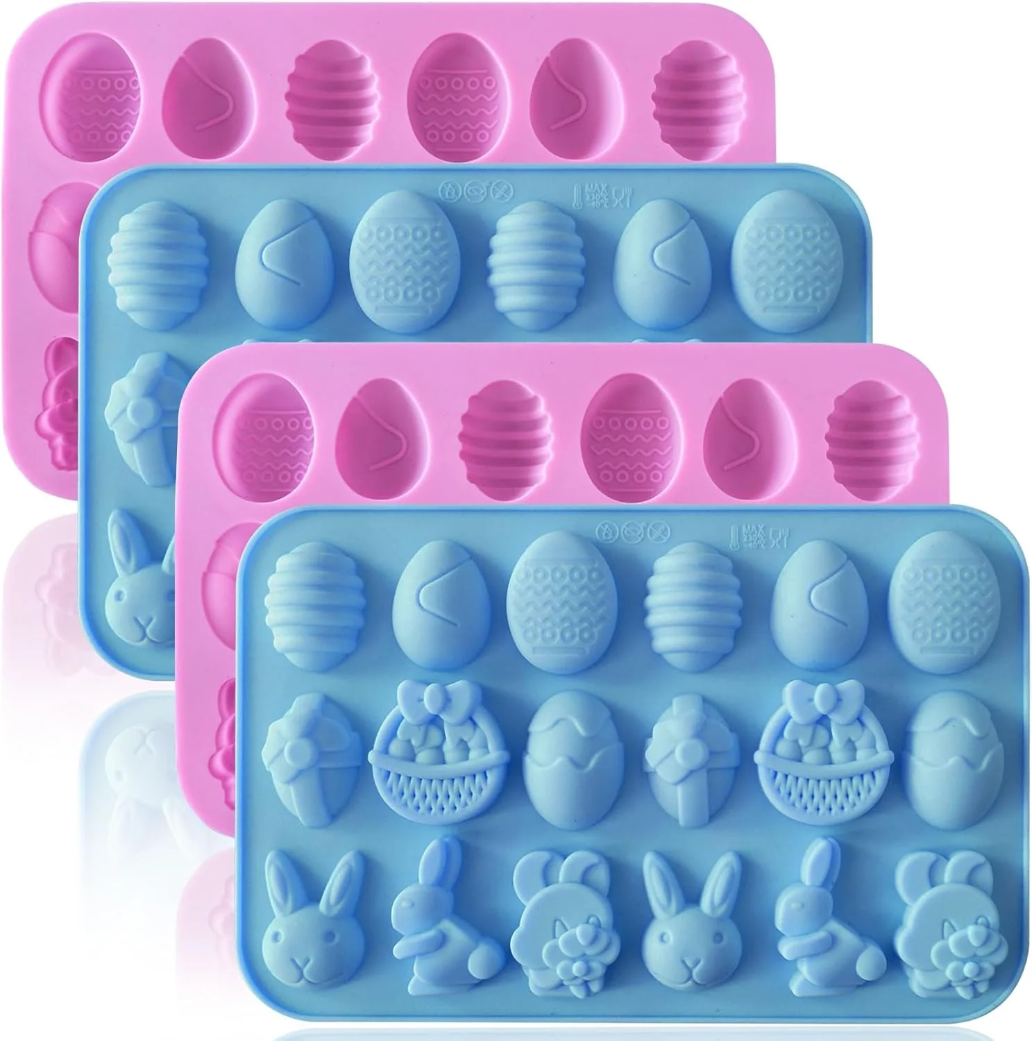 Efficient Hknmtt Easter Silicone Candy Mold 4-PACK 9 Shaped Egg Rabbit 72 Cavities Chocolate Mould Wax Melt Tray for Gummies Cupcake Decor Kids Holiday Gift Environmentally Friendly