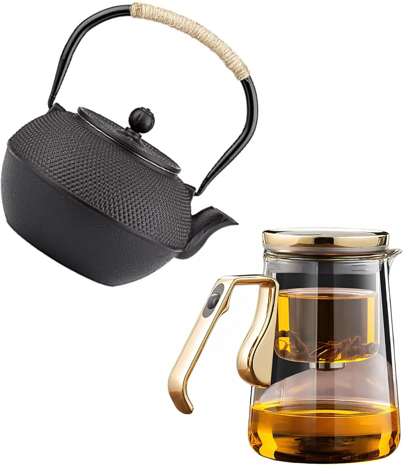 Authentic YJX 25.4oz Magnetic Glass Teapot Set with 40.6oz Cast Iron Tea Kettle for Stovetop Small Enchanted Brewing Tea Pot Expertly Made
