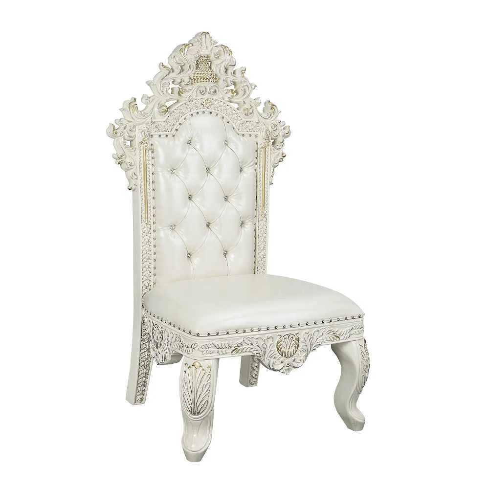 Relaxed Adara – Side Chair Set of 2 – Pearl White Synthetic Leather Antique White High-Quality