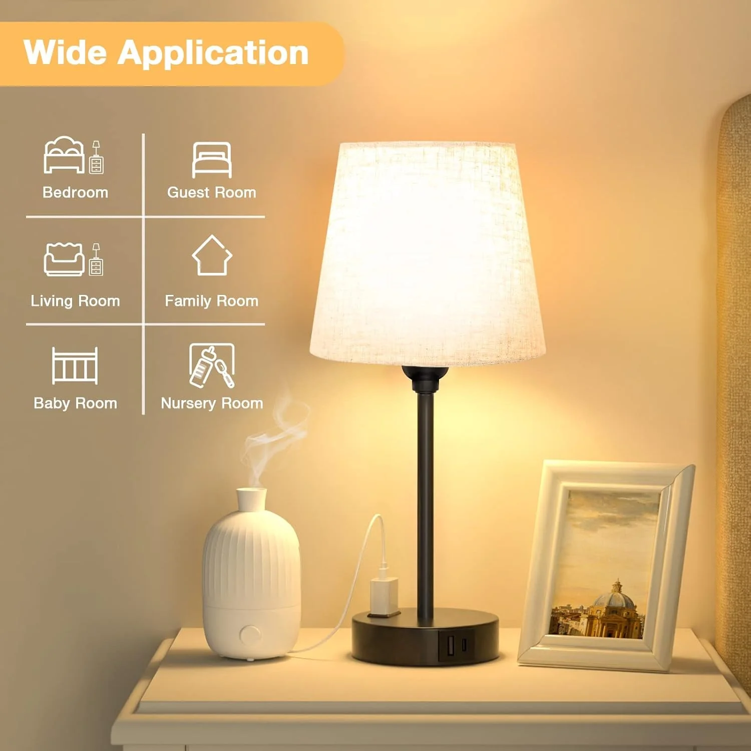 Environmentally Friendly Black Nightstand Lamps Multifunction USB C Dimmable Powerful