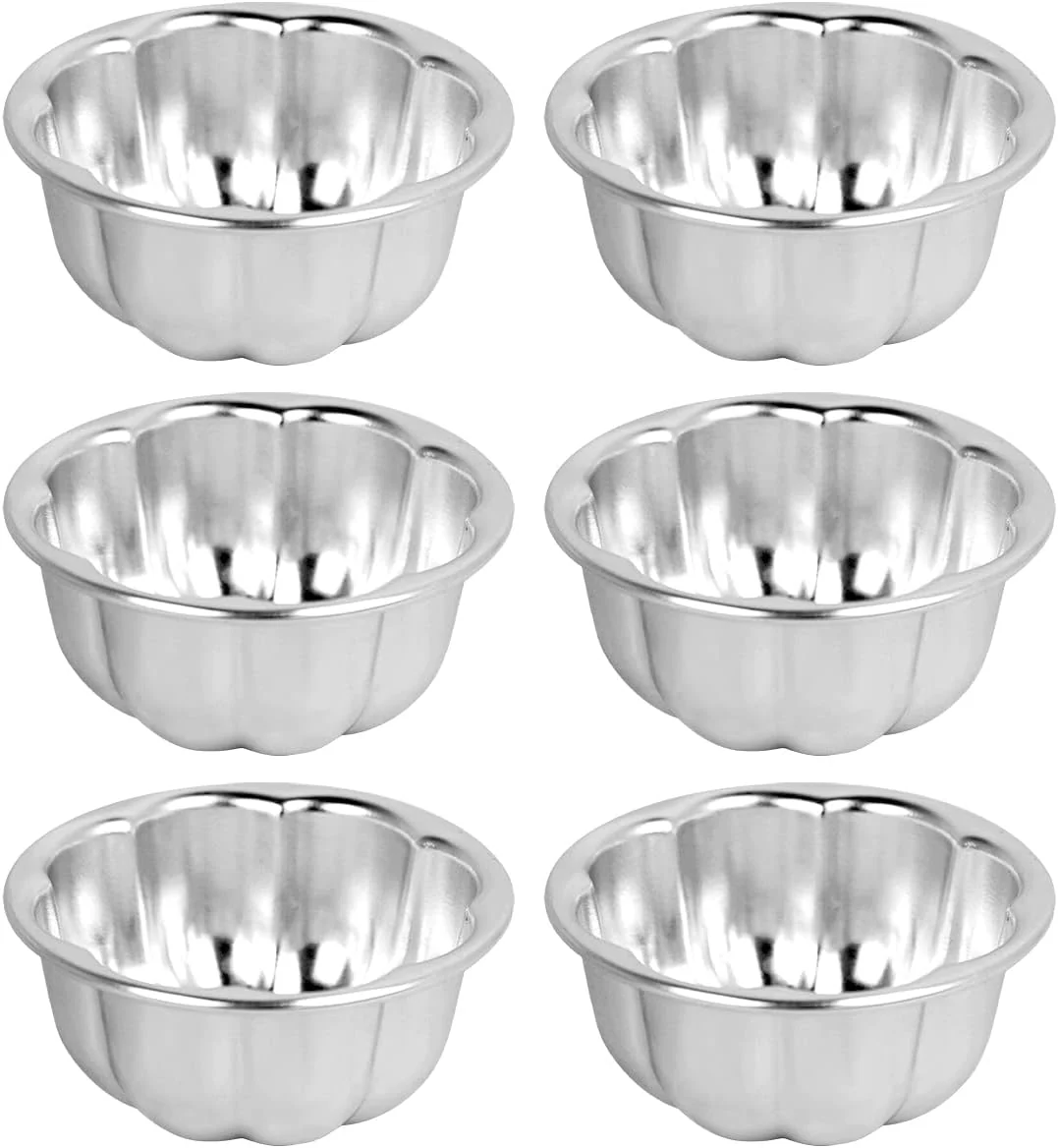 Long-Lasting Molds Aluminum for Jello Small Cup Cake Nonstick Tartlets Baking Tool Mini Pudding Pan Cup Cake Molds Cupcake Muffin Cups for Small Desserts 6 Pieces 3.5 x1.6inch Natural