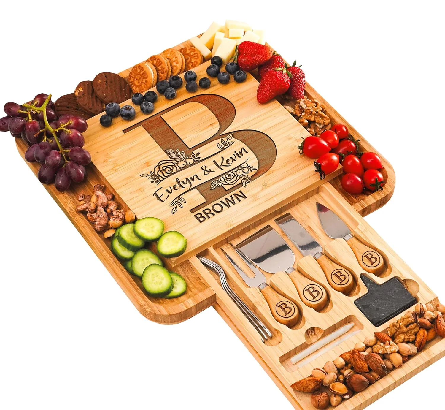 Trendy Personalized Charcuterie Board Gifts Set Custom Large Cheese Board Charcuterie Board for Wedding Anniversary Birthday Housewarming Engagement Flexible