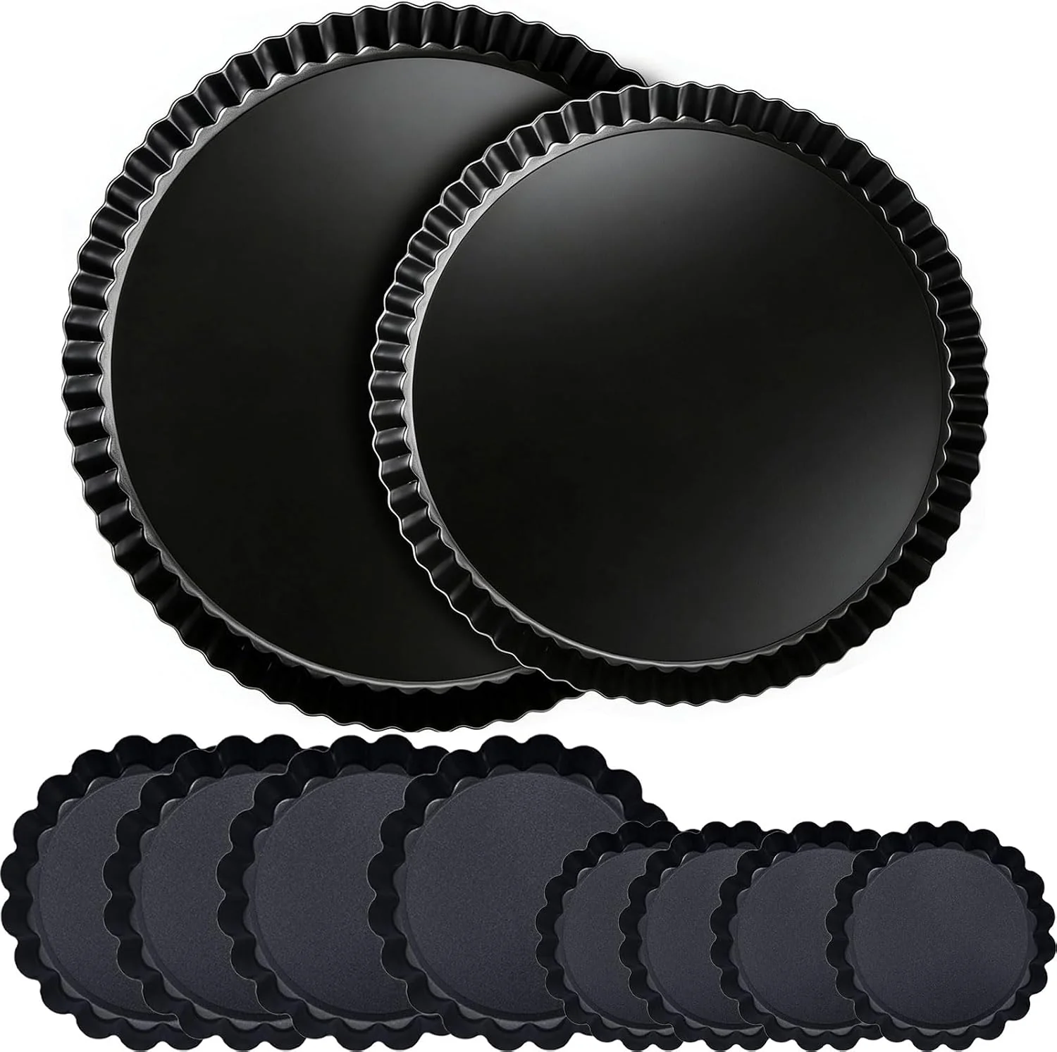 Casual Tart Pan Set 10 amp 9 Inch Tart Pans with 5 amp 4 Inch Mini Tart Pans Removable Bottom Quiche Pan Carbon Steel Heavy Duty Nonstick Pie Pan- Fluted Edges for Baking Fruit Tartets Pastries Authentic