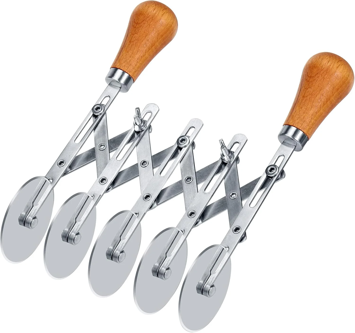 Original Design Juome 5 Wheel Pastry Cutter with Wooden Handle Multi-Round Wheel Pasta Dough Cutter Roller Pizza Slicer Accordion Pastry Knife Divider Tool Casual