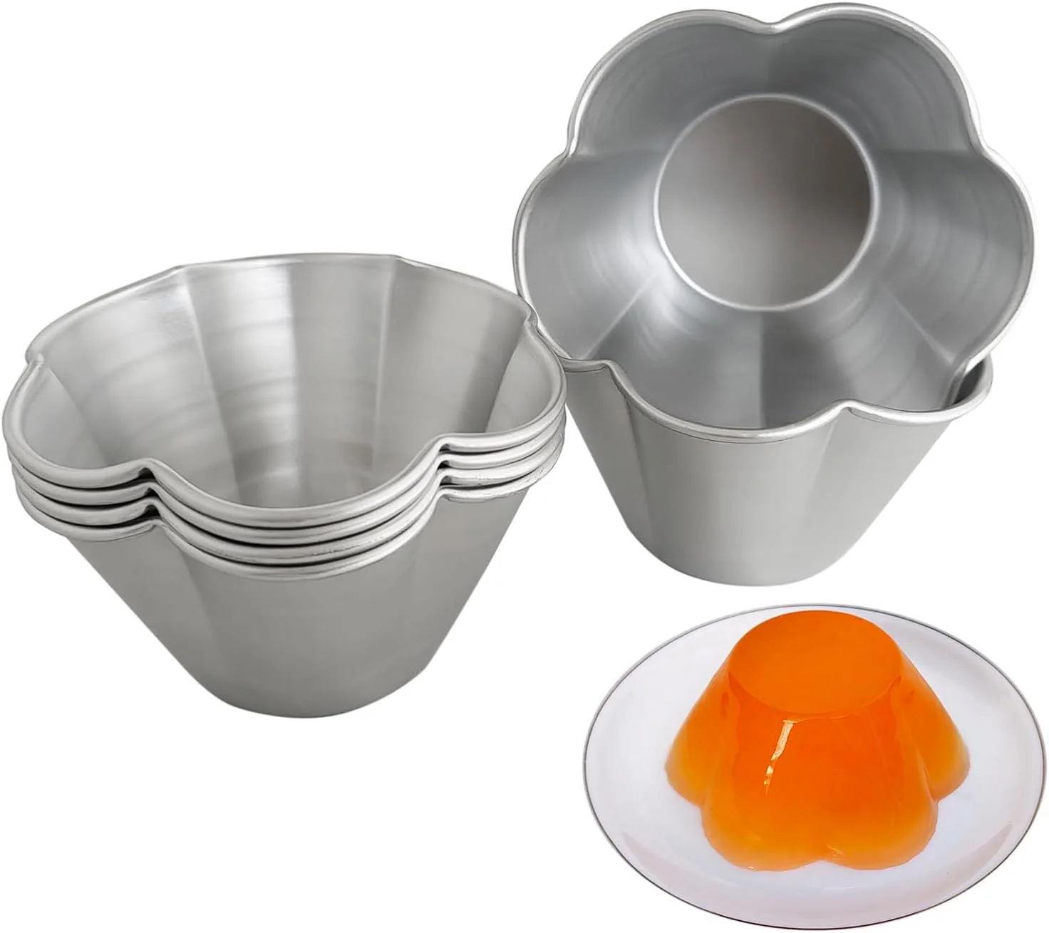 Dependable 6 Pcs Fluted Pudding Pan Aluminum Egg Tart Mold Baking Tool Individual Flan Molds Reusable Miffin Cups for Tartlets Quiches Popover Jello Cakes Quality