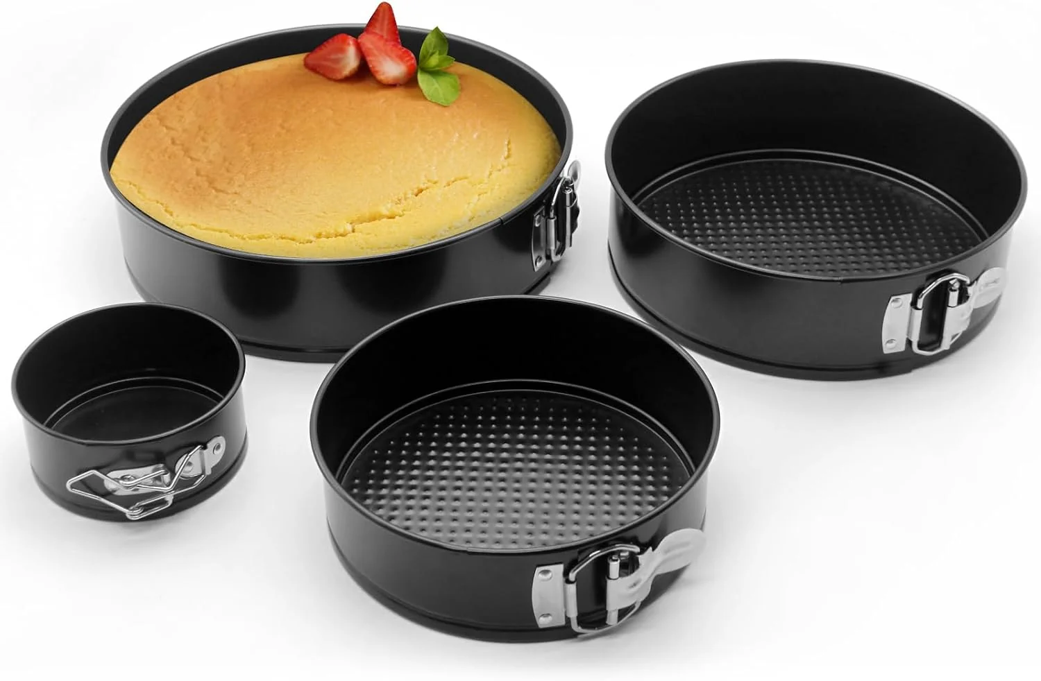 Fine Crafted SHIKORI Cake Pan Set for Baking Non-Stick Springform Pans Set of 4 Round Cheesecake Pan Leak-Proof Cake Pans with Removable Bottom-Black 4 Pcs 4 7 9 10 inch Reliable