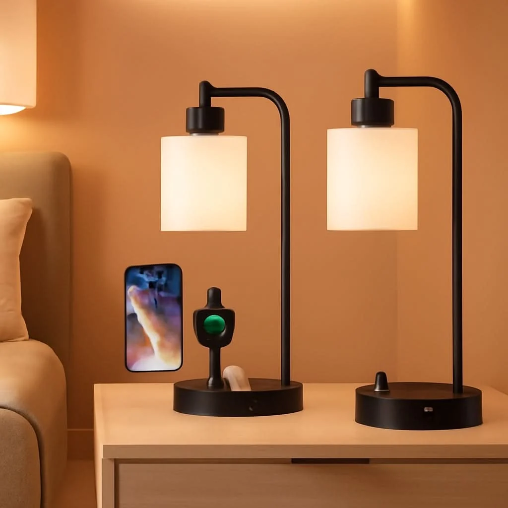 Prestigious Industrial Black Dimmable Bedside Lamps With USB Ports Versatile
