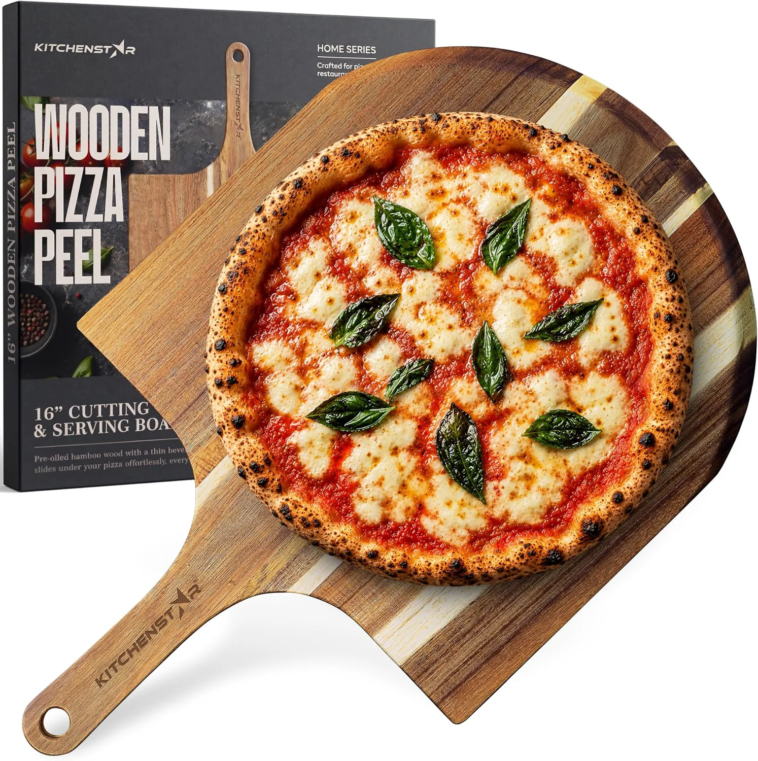 Enhanced 16-Inch Acacia Wood Pizza Peel – Extra Large Wooden Cutting amp Serving Board with Handle – Natural Oil Finish – I Pizza Oven Accessory for Easy Sliding amp Prep Green