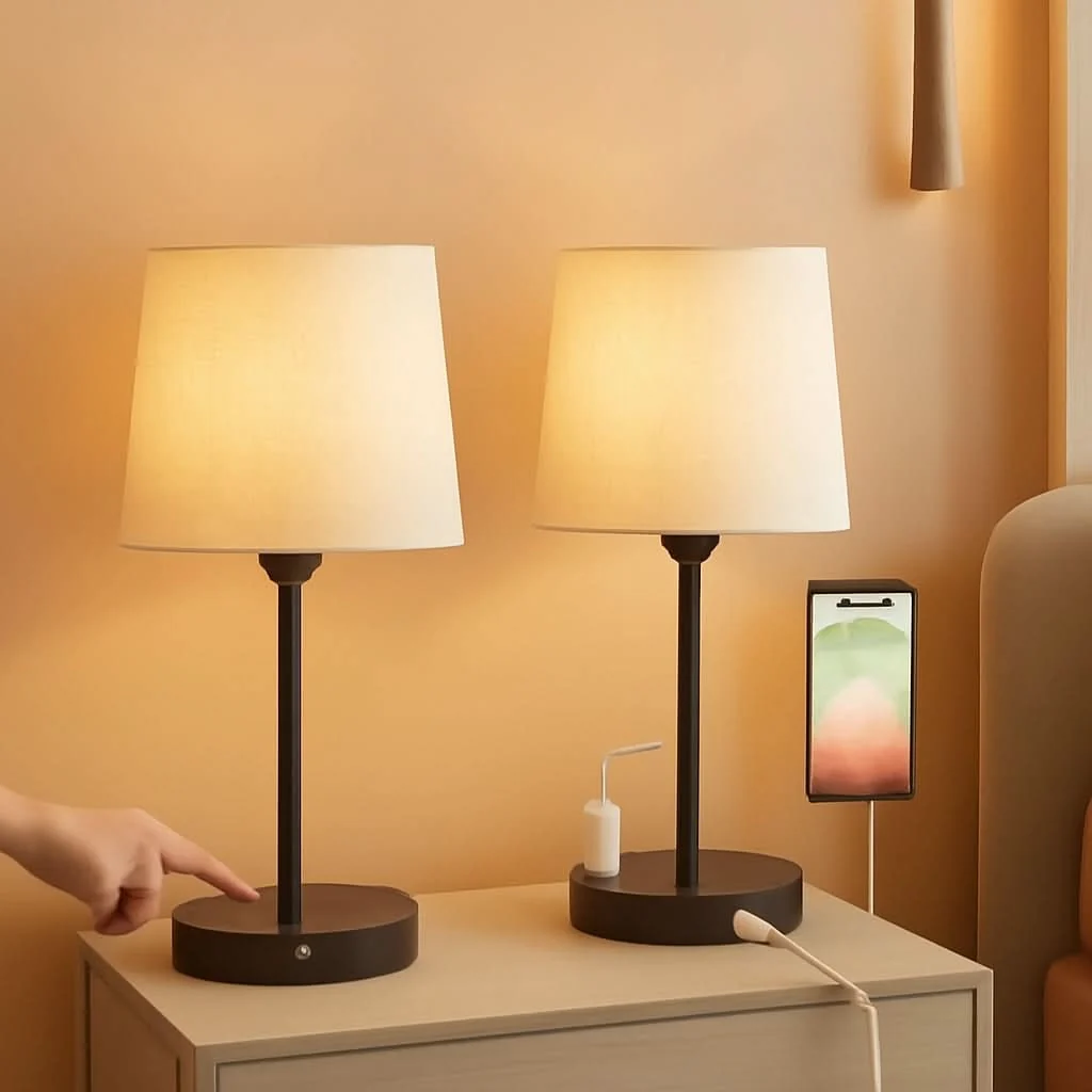 High-Performance Set of 2 Mini Bedside Lamps With USB C And AC Outlets Recyclable