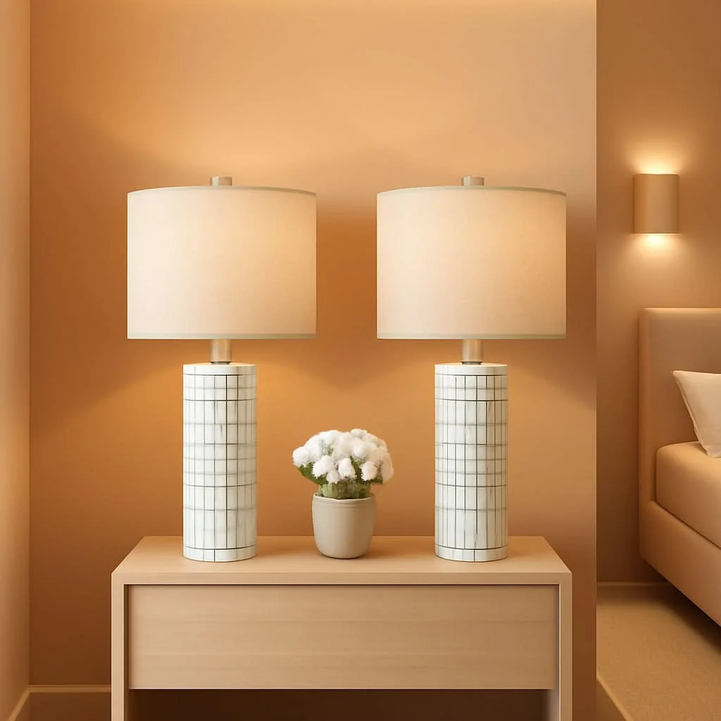 High-Performance 24 Inch Ceramic Table Lamp Set White Premium Material