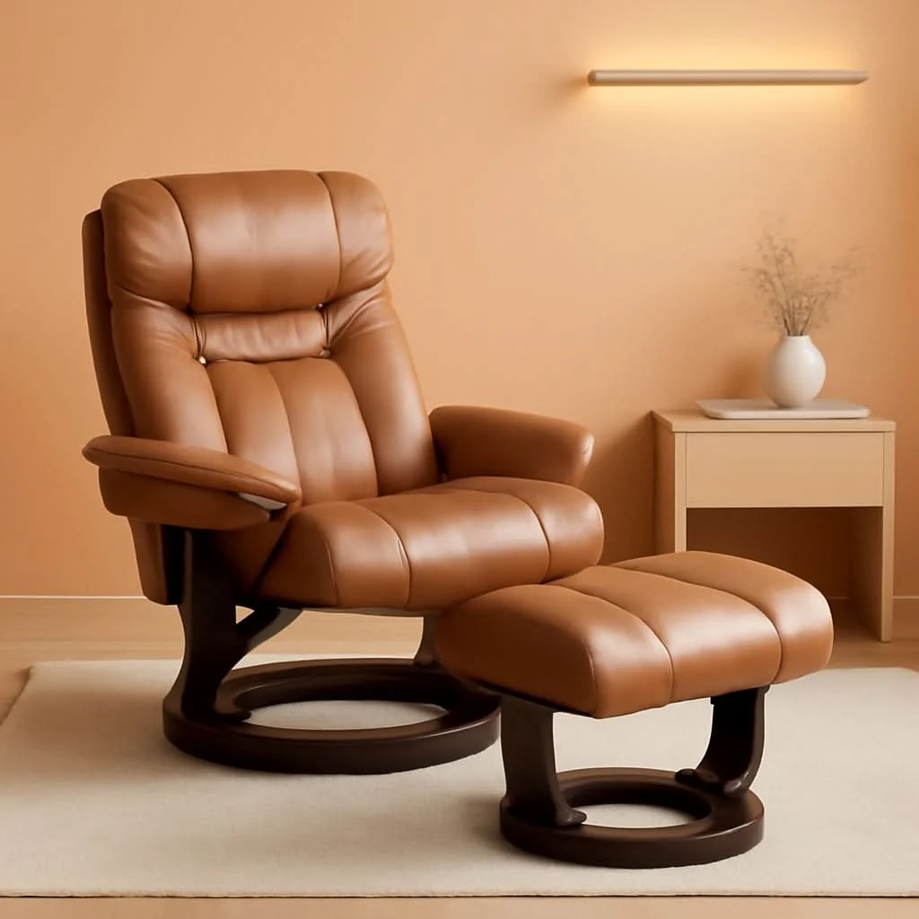 Top-Quality Leathersoft Recliner With Ottoman Palimino Swivel Efficient